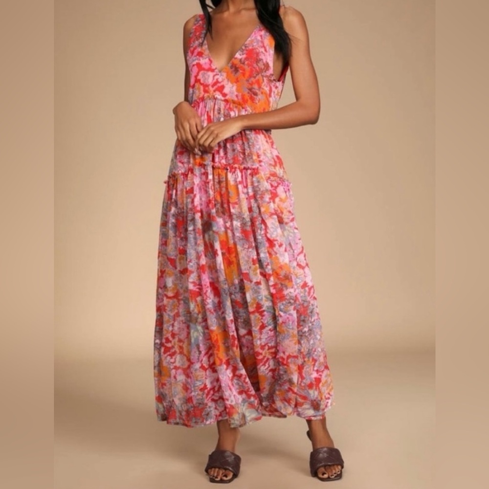 Free People Julianna Maxi Dress-Cherry Combo-Size Small
